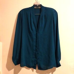 Violet & Claire Teal Women's Long Sleeves Blouse Polyester Size Small V-Neck